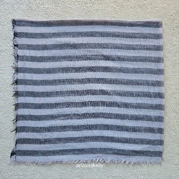 Accessories - Wool Square Scarf Black & Grey Stripe Lightweight